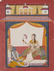 Krishna massant les pieds de Radha, une scène peut-être du Gita Govinda